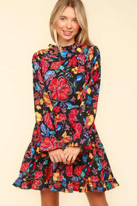 Floral Frill Neck Dress